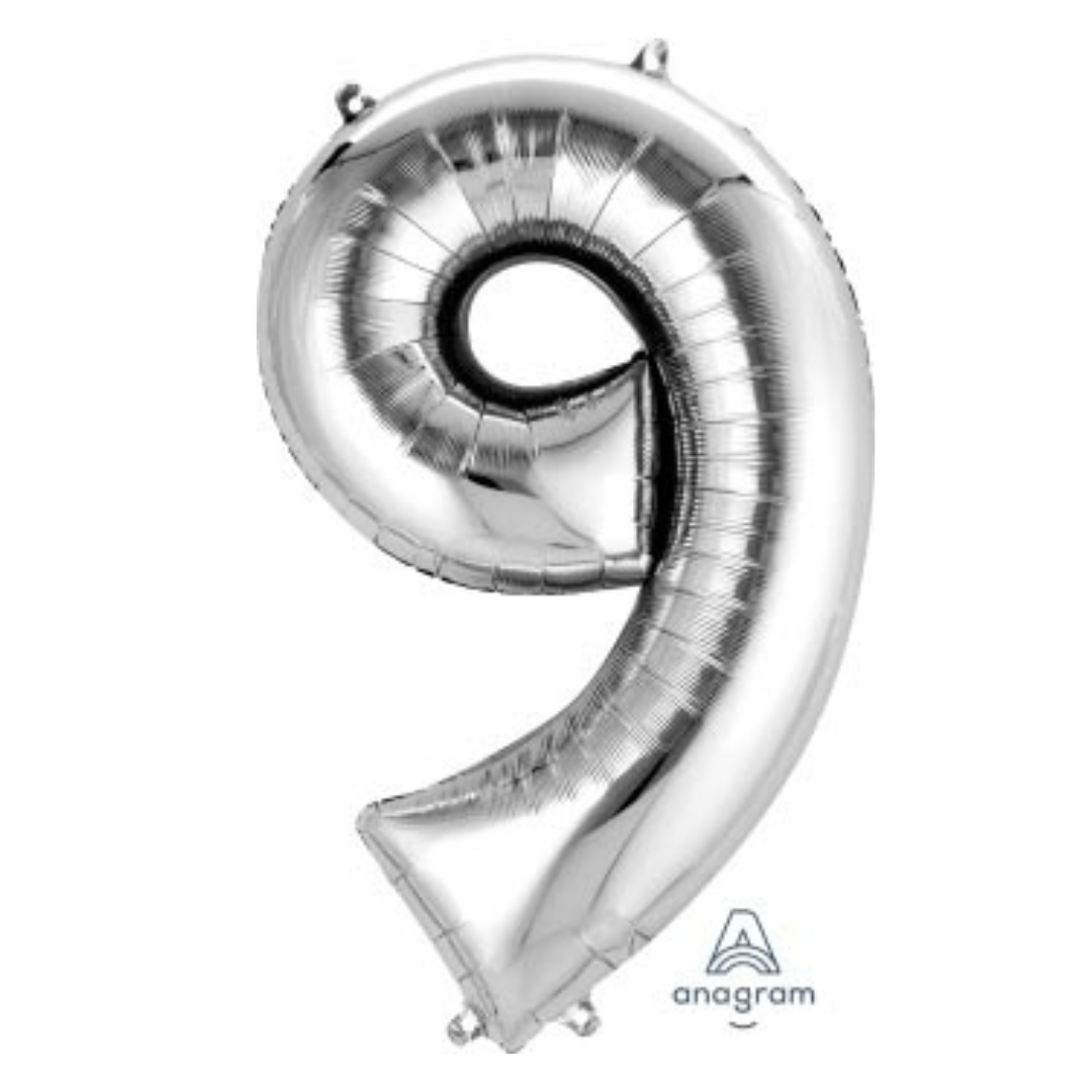 FOIL BALLOON LARGE SILVER NINE 9