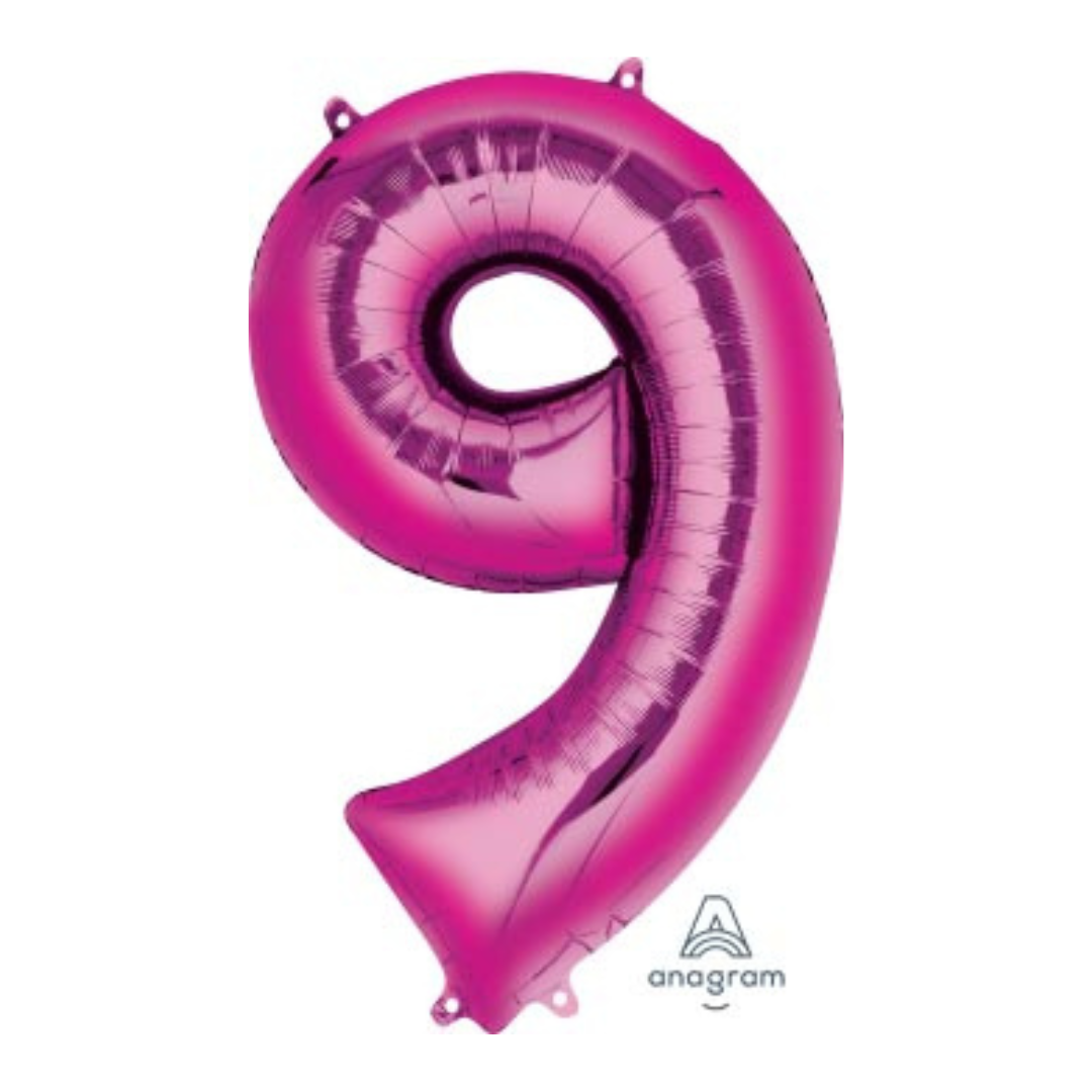 FOIL BALLOON LARGE CERISE PINK NINE 9