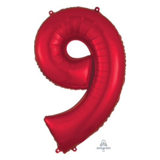 FOIL BALLOON  LARGE RED NINE 9