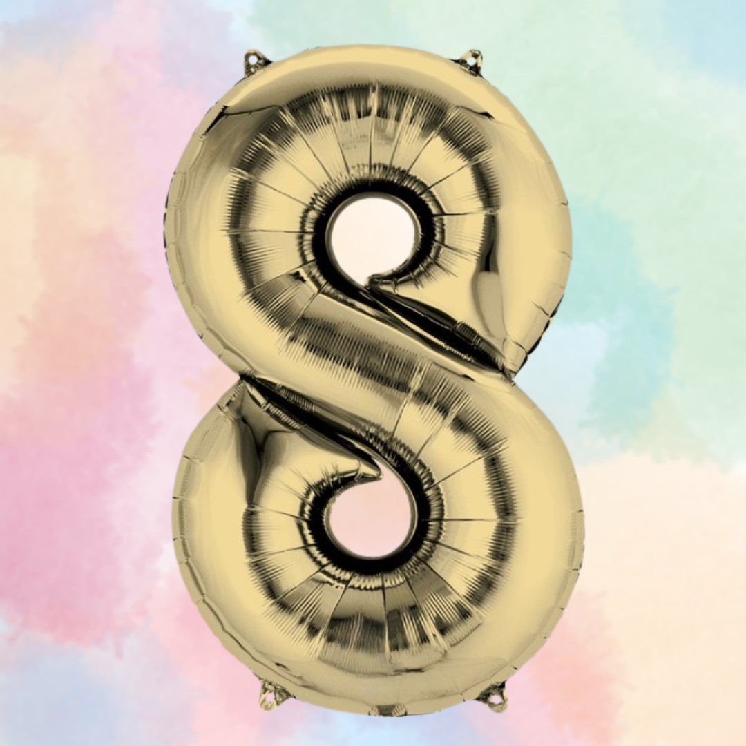 FOIL BALLOON LARGE WHITE GOLD EIGHT 8
