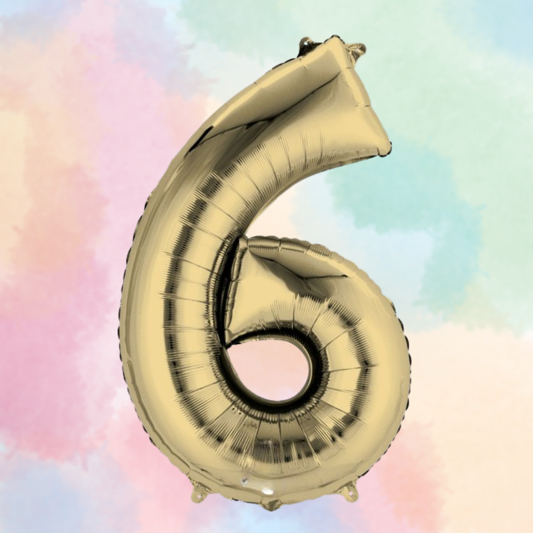 FOIL BALLOON LARGE WHITE GOLD SIX 6