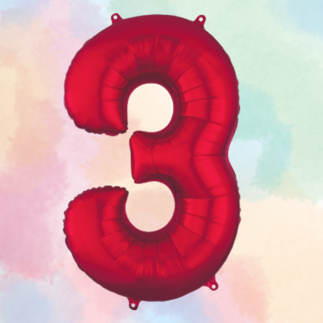 FOIL BALLOON LARGE RED THREE 3
