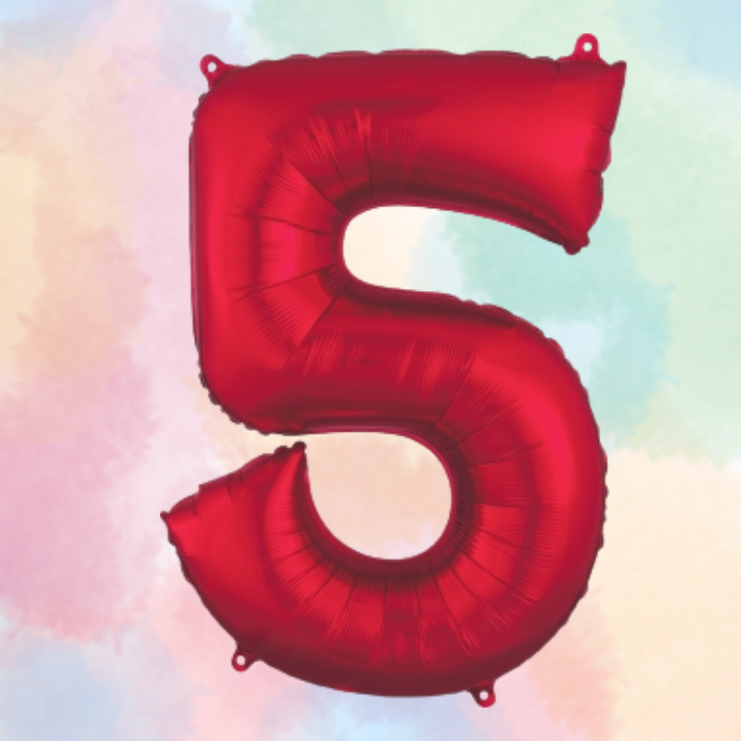 FOIL BALLOON LARGE RED FIVE 5