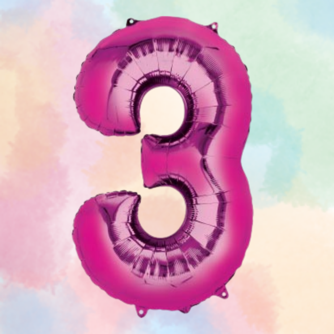 FOIL BALLOON LARGE CERISE PINK THREE 3
