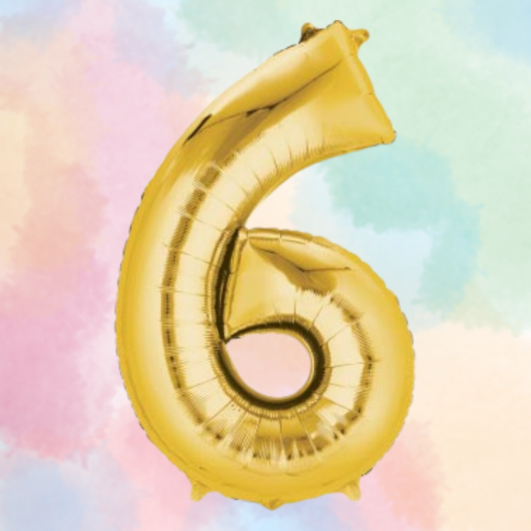 FOIL BALLOON LARGE YELLOW GOLD SIX 6