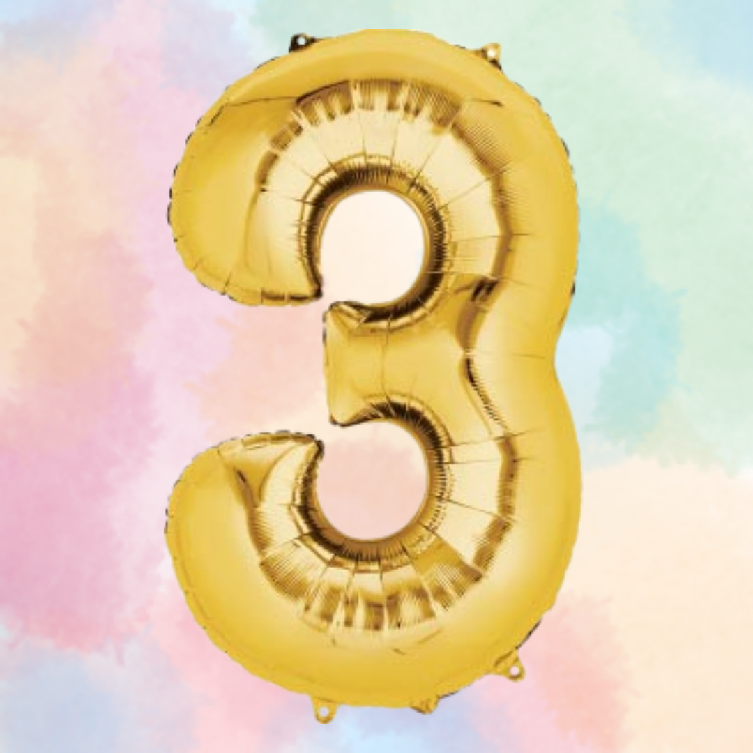 FOIL BALLOON LARGE YELLOW GOLD THREE 3