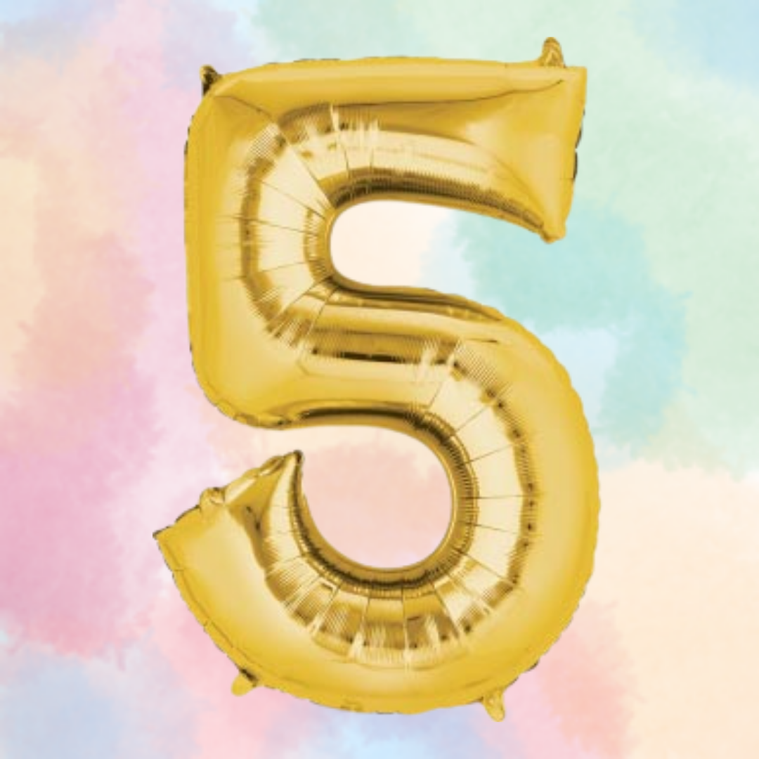 FOIL BALLOON LARGE YELLOW GOLD FIVE 5