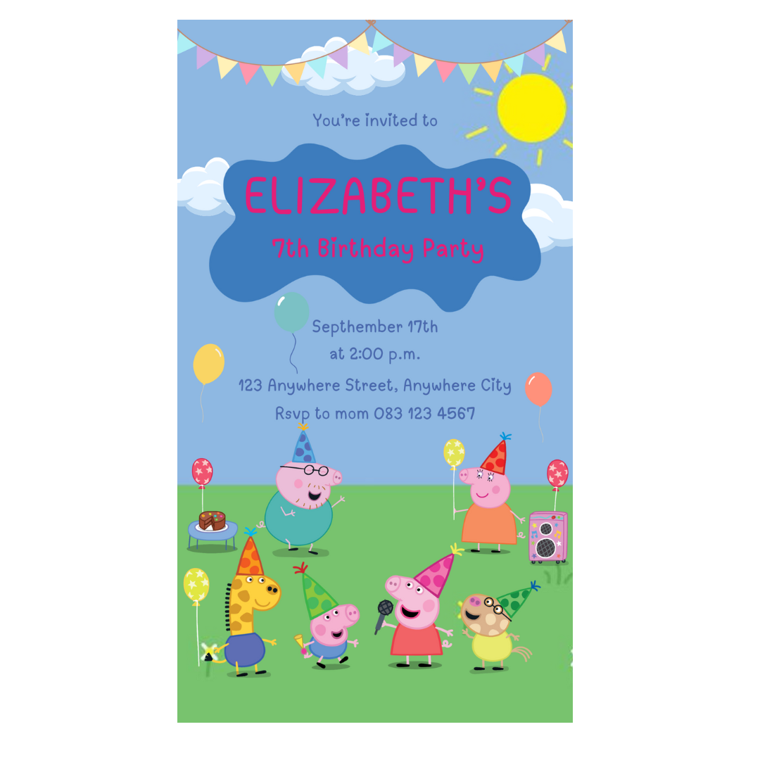 Digital Invite Peppa Pig Blue