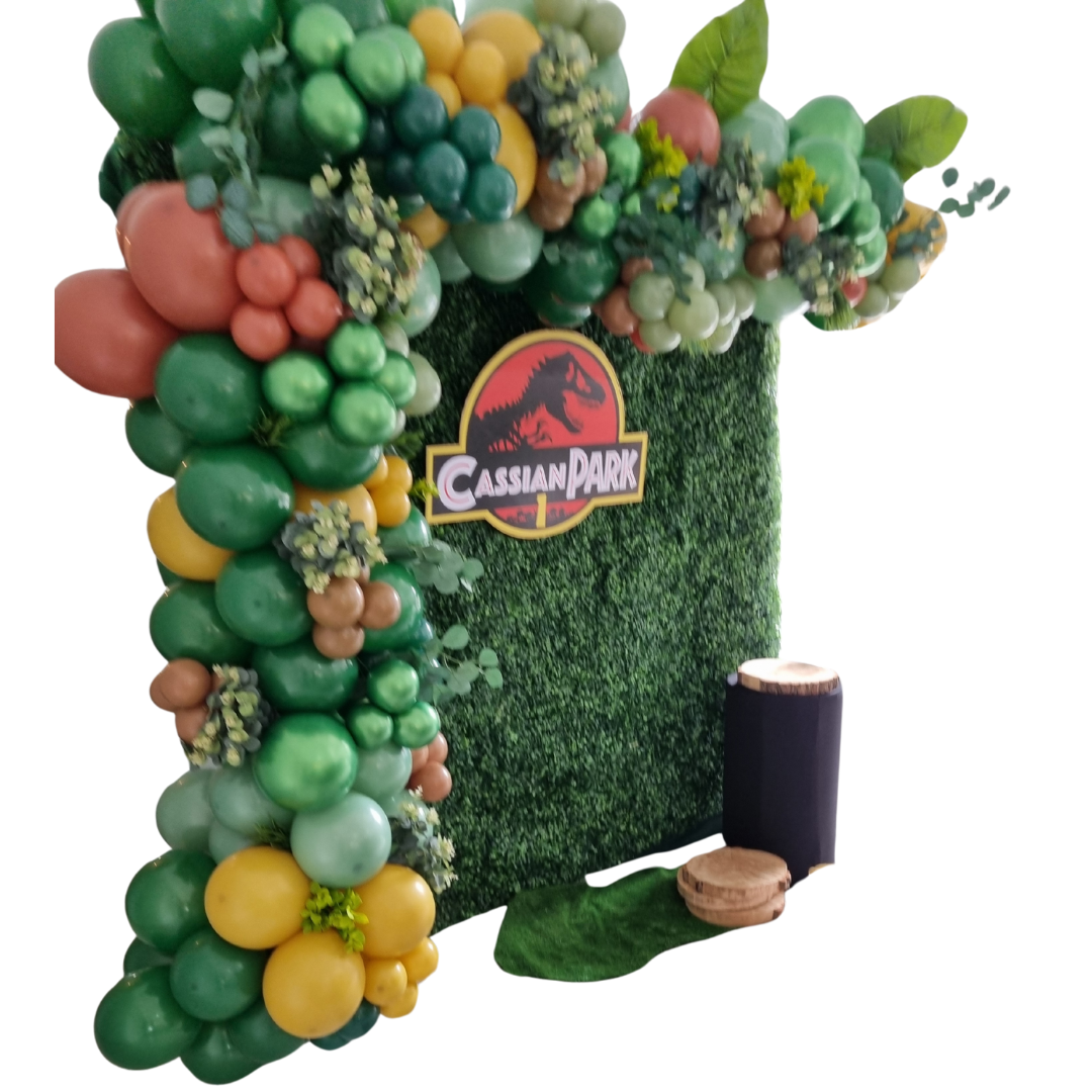 JURASSIC PARK JUNGLE DINOSAUR EVENT DECOR Balloon Garland Green Backdrop and Plinth