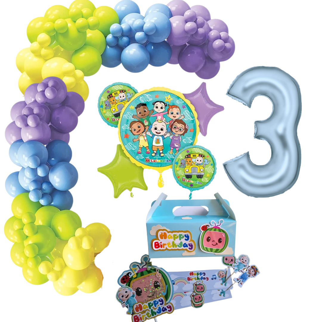 Cocomelon Themed Balloon Garland Kit Number 3 with Party Decor Blue
