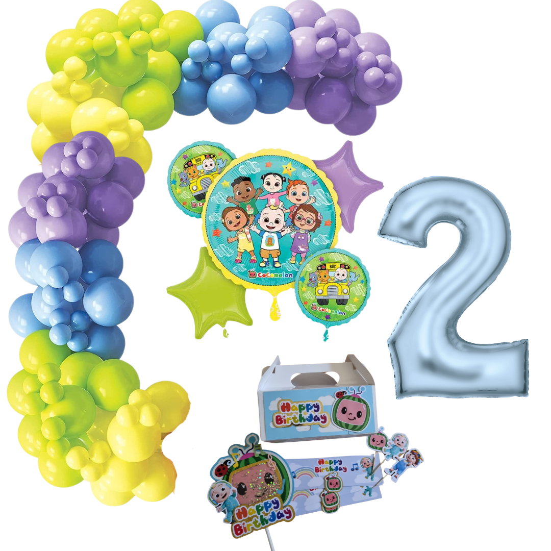Cocomelon Themed Balloon Garland Kit Number 2 with Party Decor White