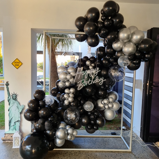 Organic Balloon Garland in Box Frame with LED sign