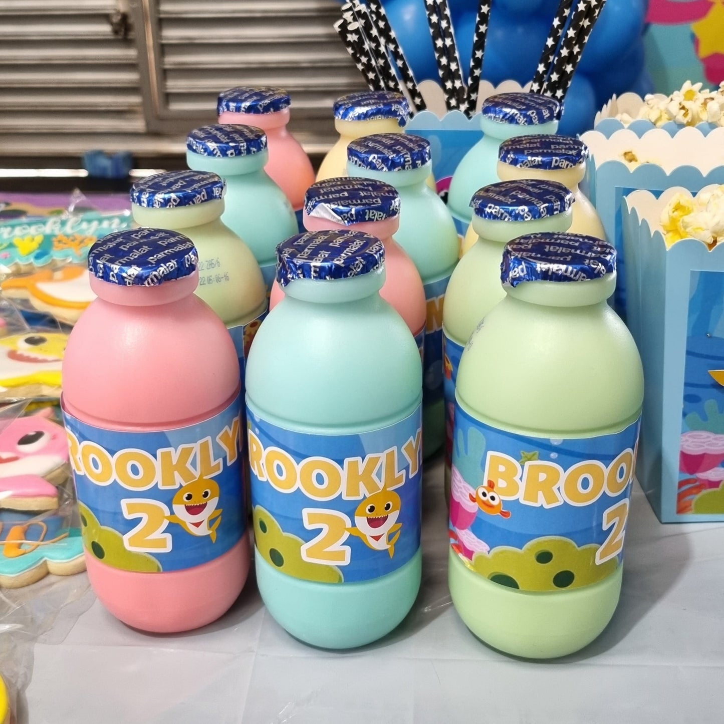 BABY SHARK BOTTEL LABELS SET OF 4 birthday party themed decor personalized with name and age