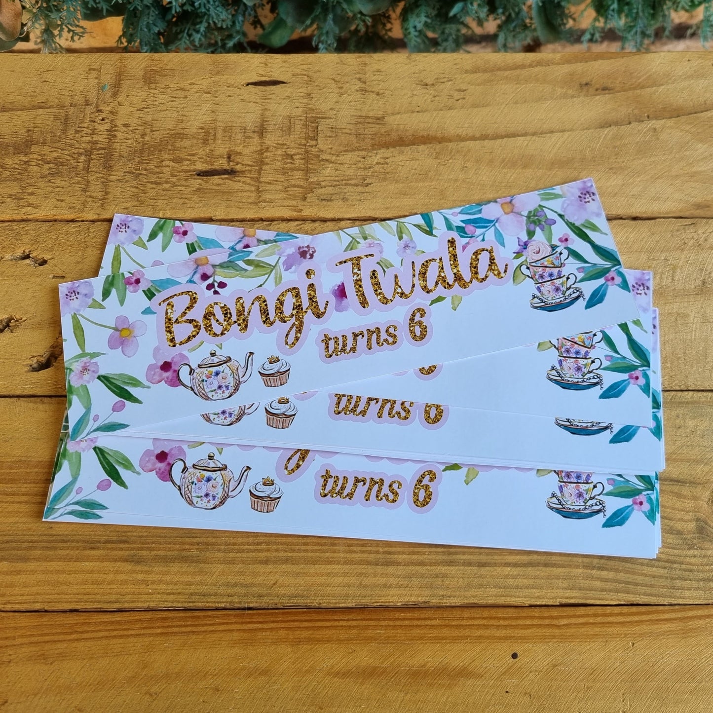SECRET TEA GARDEN PARTY BOTTEL LABELS SET OF 4 birthday party themed decor personalized with name and age