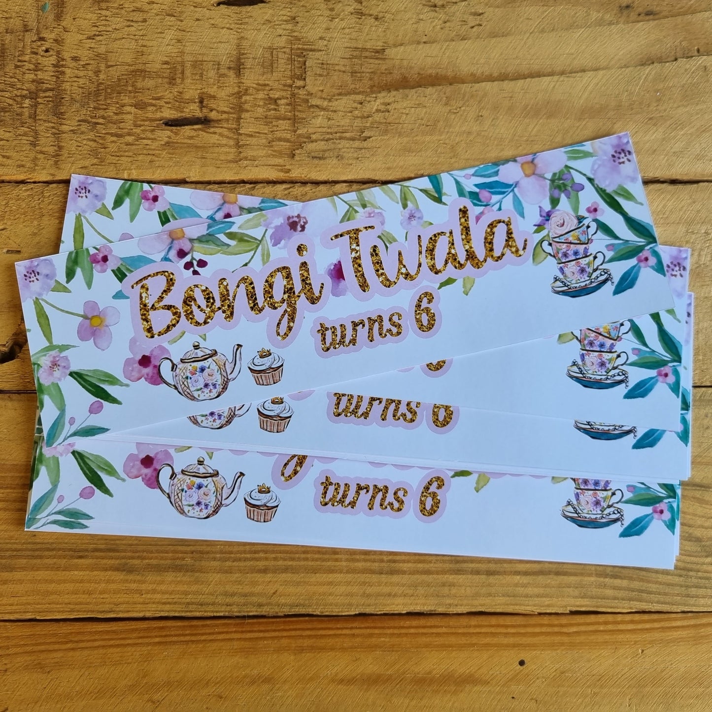 SECRET TEA GARDEN PARTY BOTTEL LABELS SET OF 4 birthday party themed decor personalized with name and age