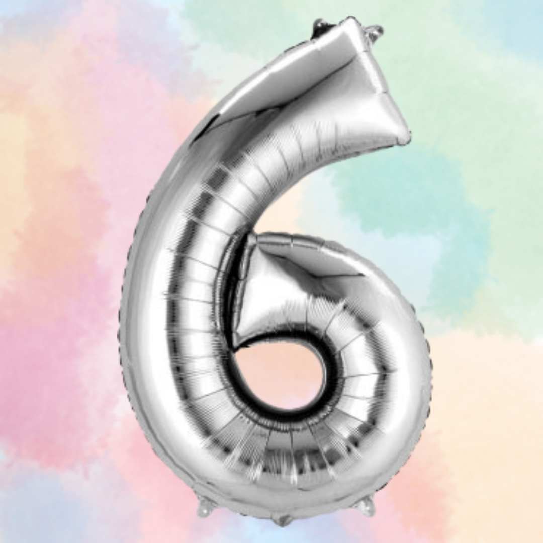 FOIL BALLOON LARGE SILVER SIX 6