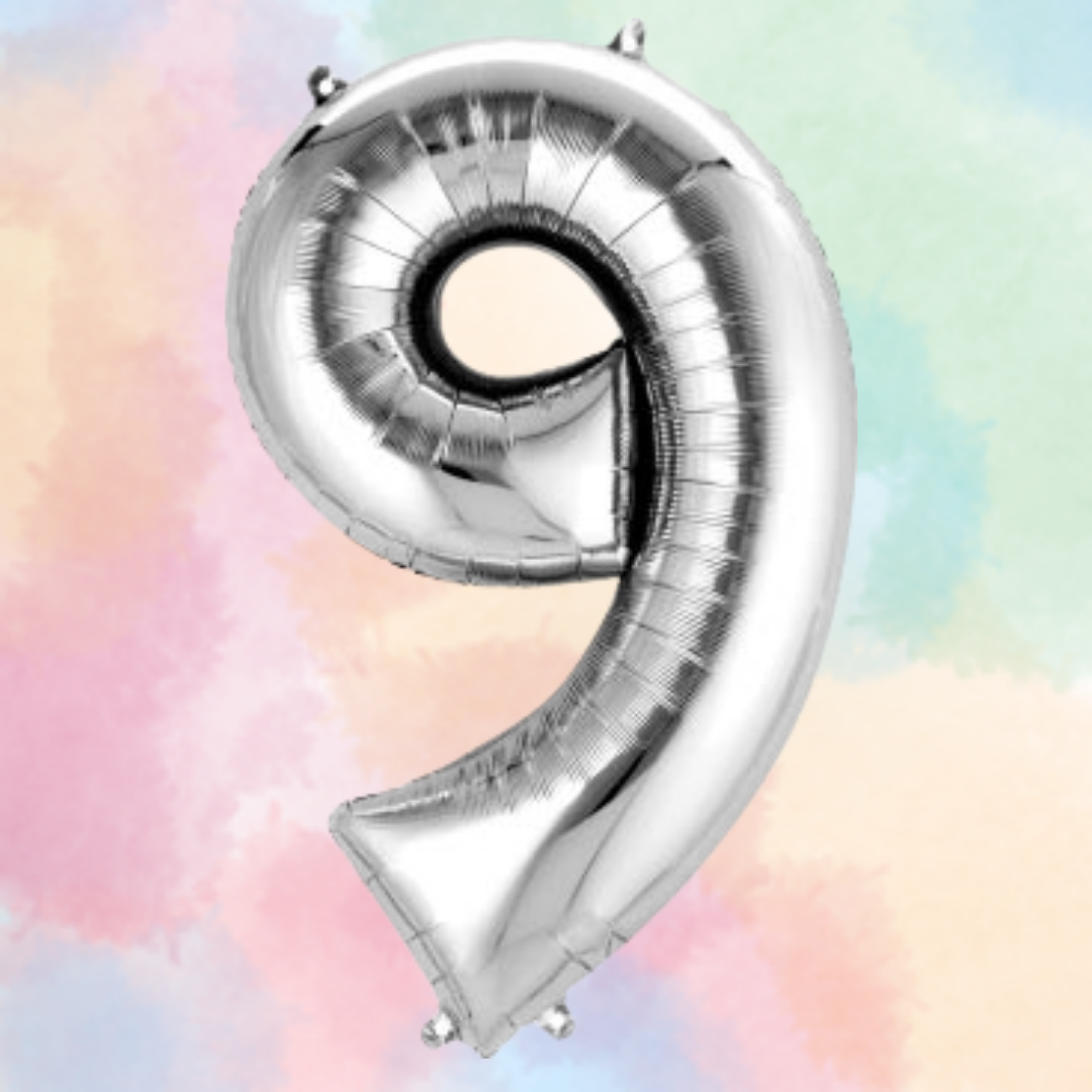 FOIL BALLOON LARGE SILVER NINE 9