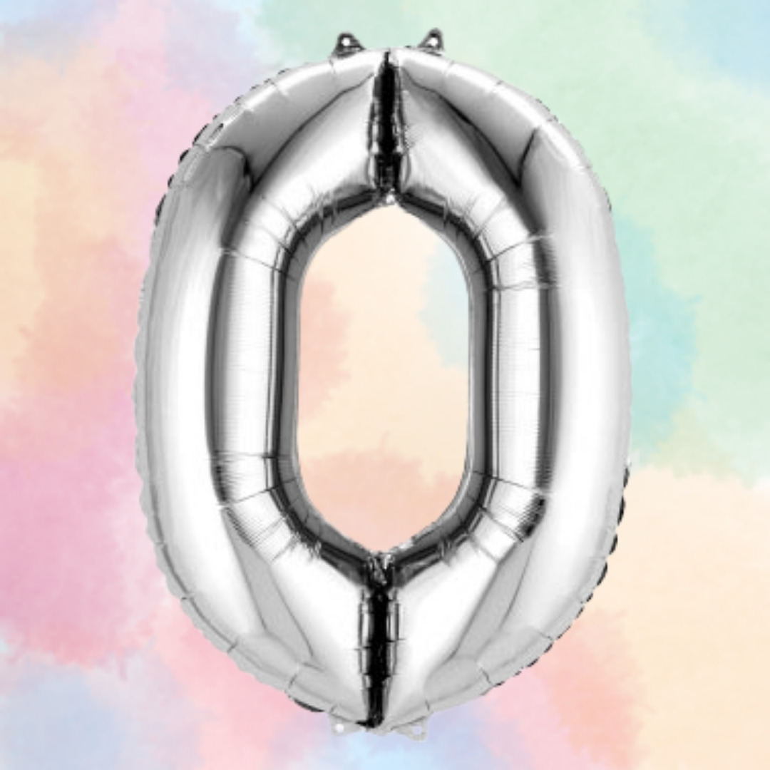 FOIL BALLOON LARGE SILVER ZERO 0