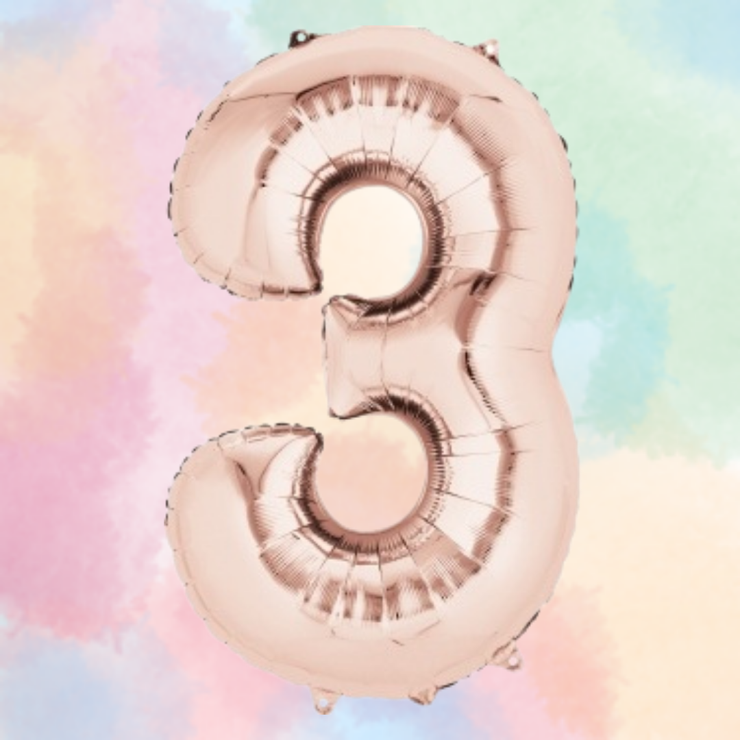 FOIL BALLOON LARGE ROSE GOLD THREE 3