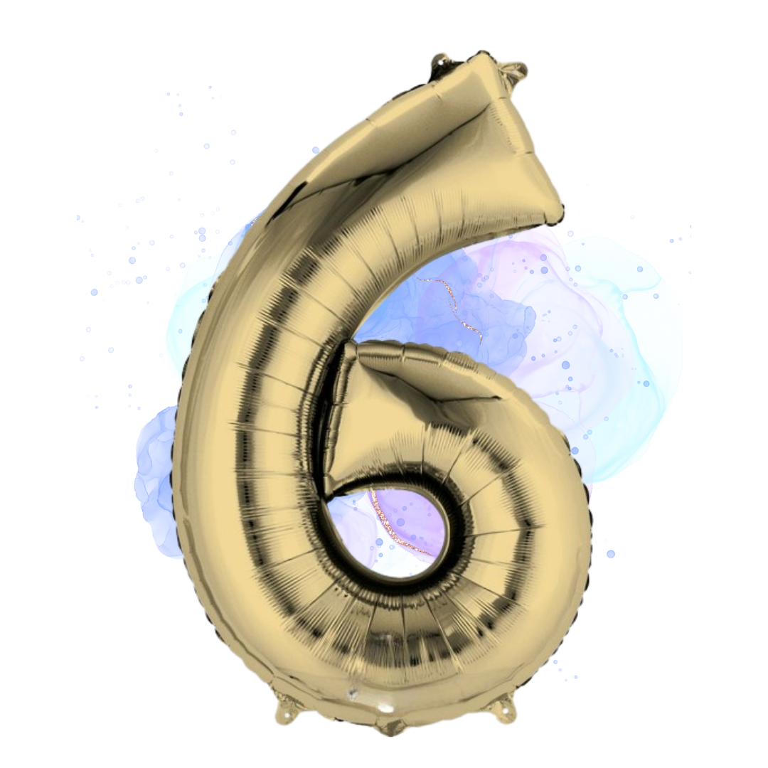 FOIL BALLOON LARGE WHITE GOLD SIX 6