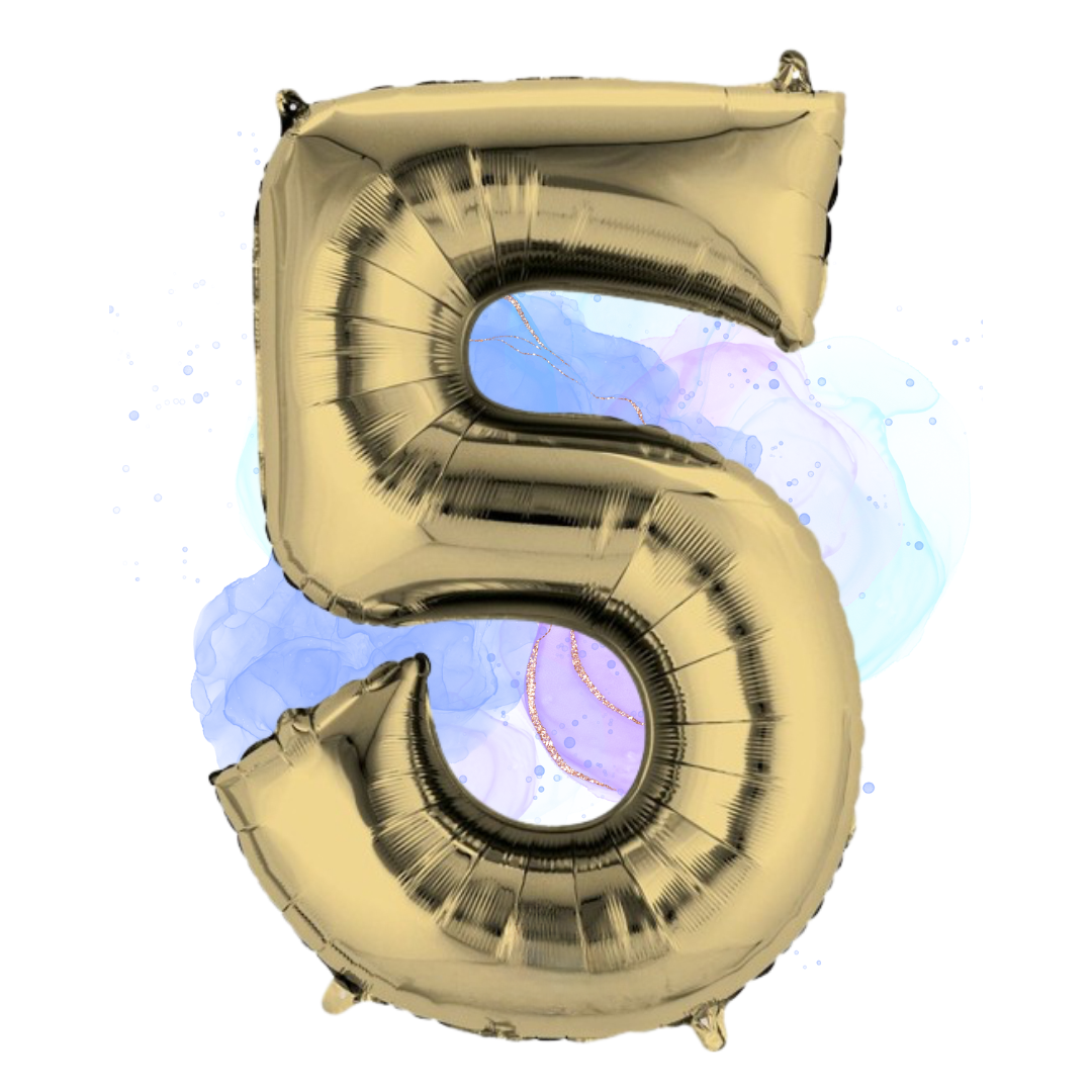 FOIL BALLOON LARGE WHITE GOLD FIVE 5