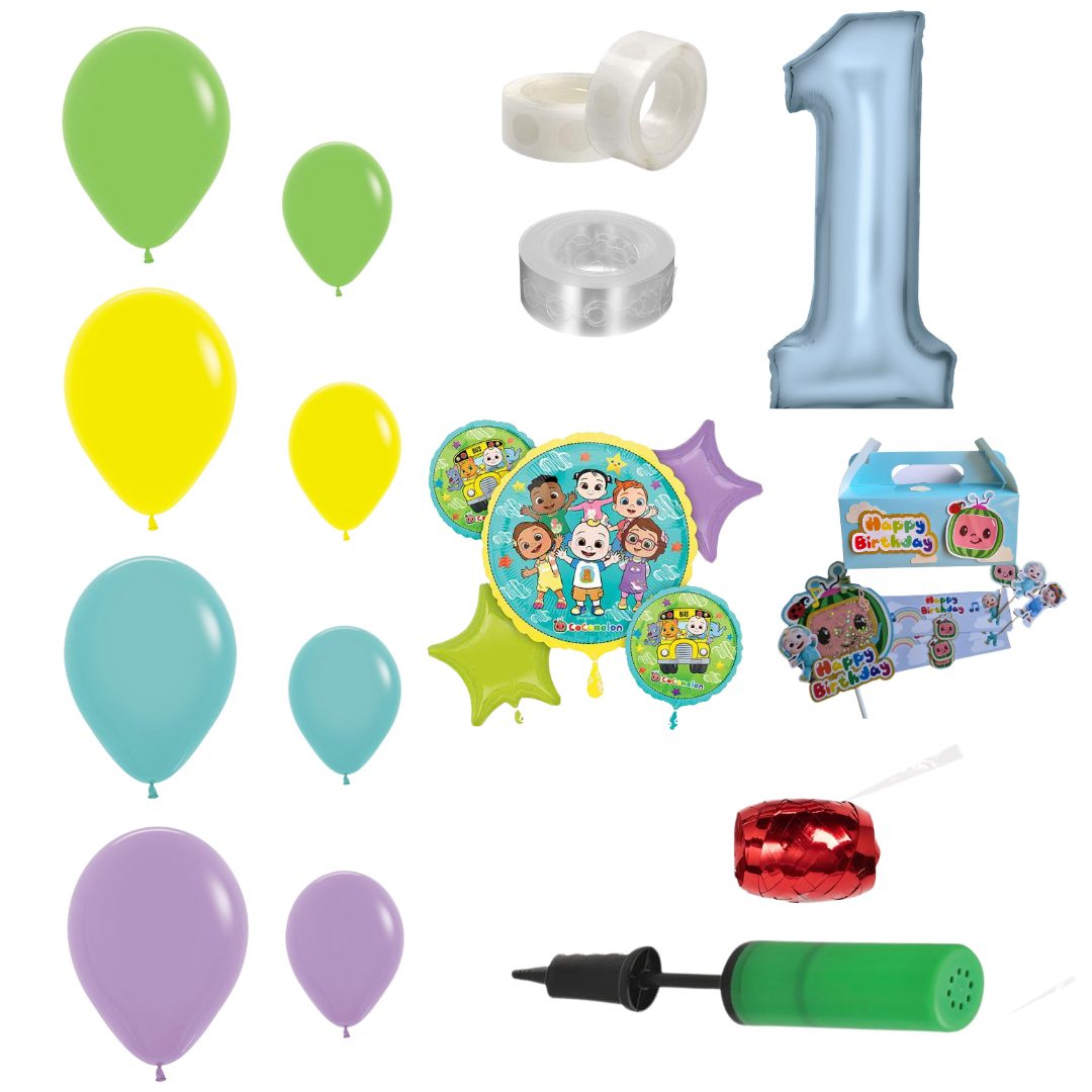 Cocomelon Themed Balloon Garland Kit Number 1 with Party Decor Blue