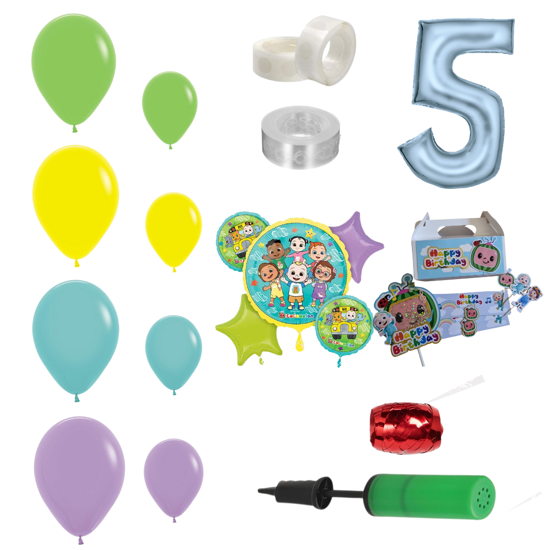 Cocomelon Themed Balloon Garland Kit Number 5 with Party Decor White