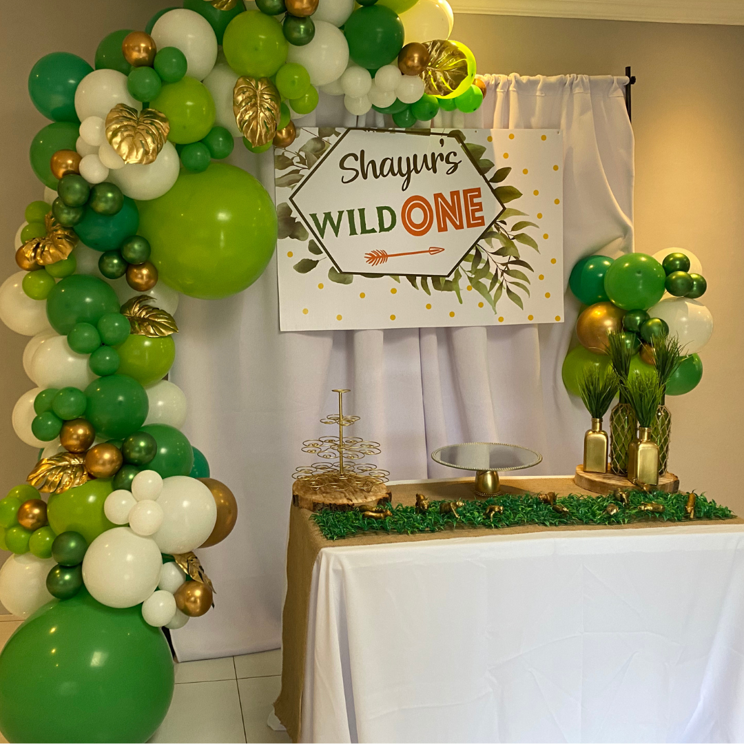 WILD ONE SAFARI JUNGLE PARTY DECOR V3 Rectangular Backdrop Balloon Garland Main Table