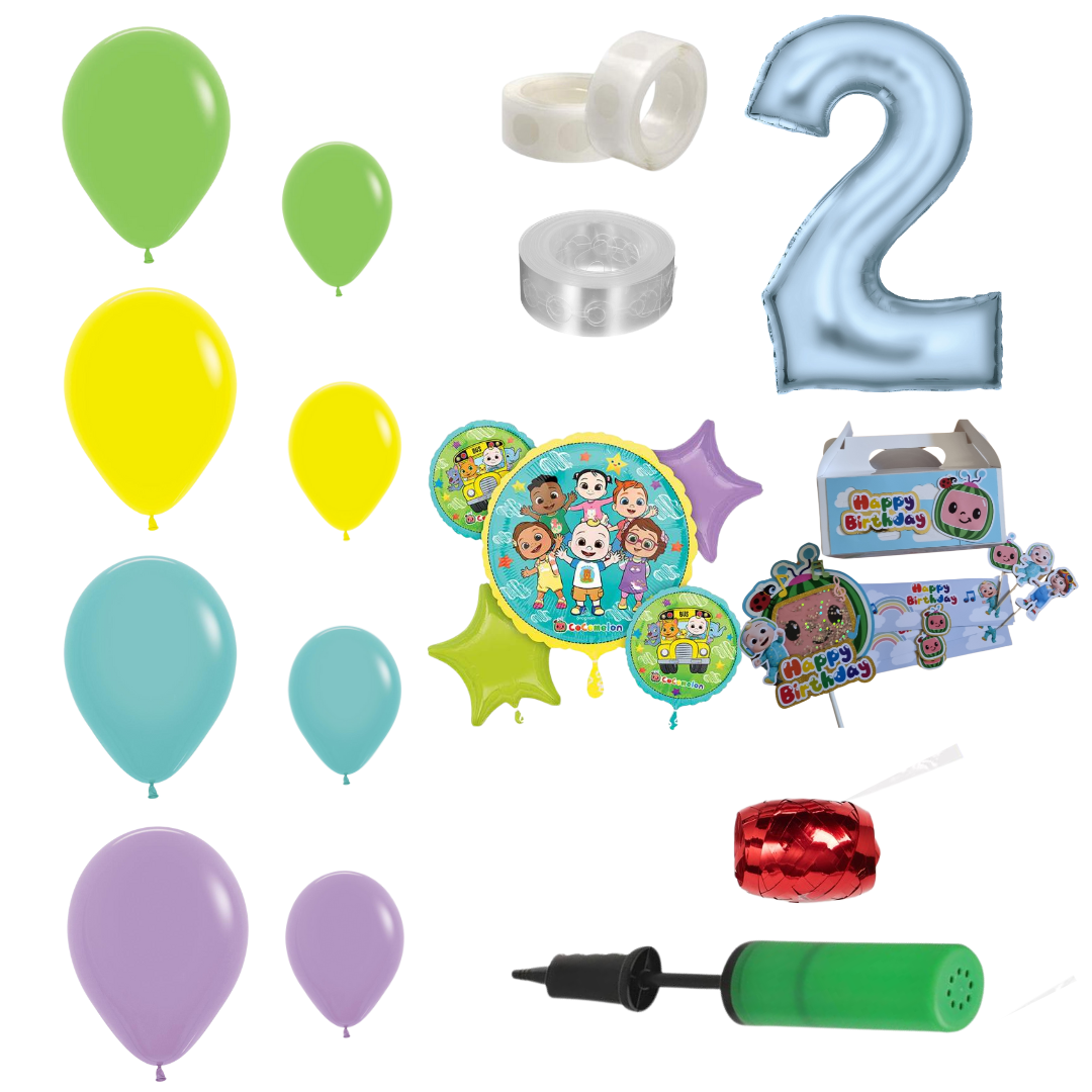 Cocomelon Themed Balloon Garland Kit Number 2 with Party Decor White
