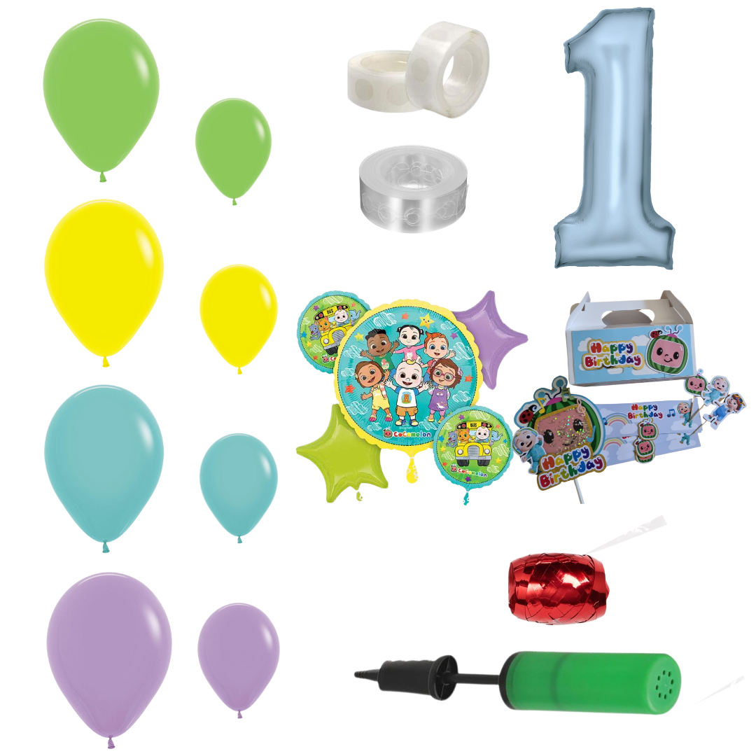 Cocomelon Themed Balloon Garland Kit Number 1 with Party Decor White