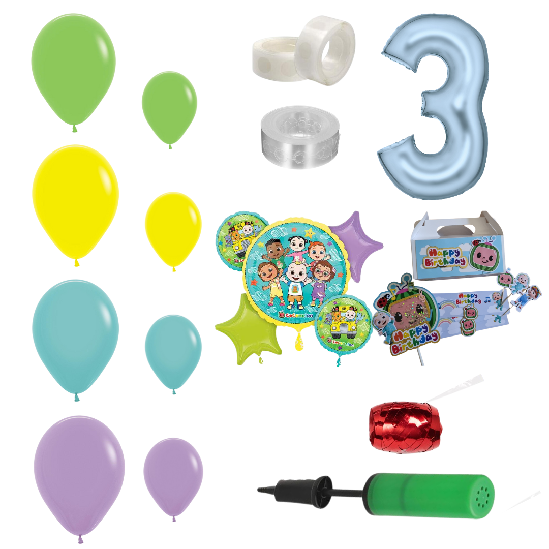 Cocomelon Themed Balloon Garland Kit Number 3 with Party Decor White