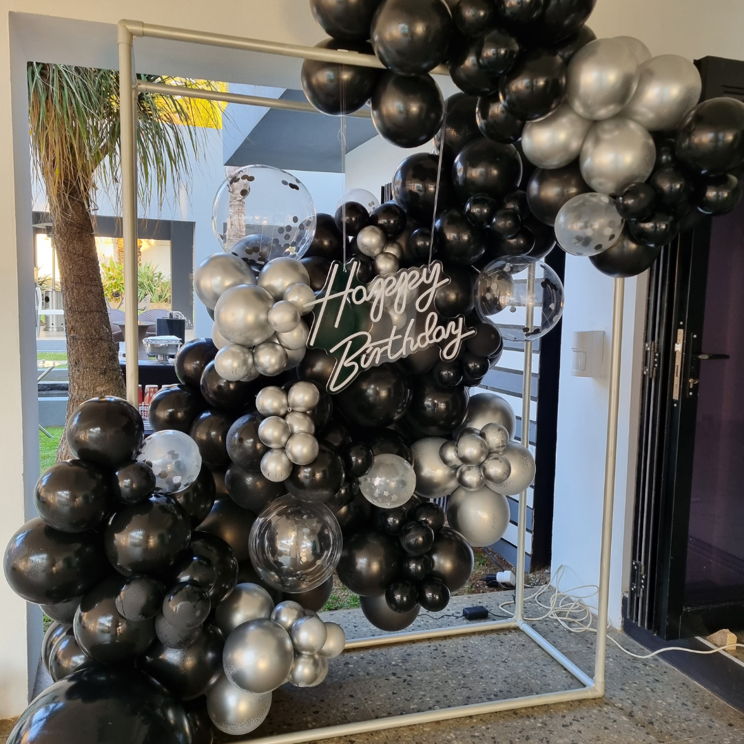 Organic Balloon Garland in Box Frame with LED sign
