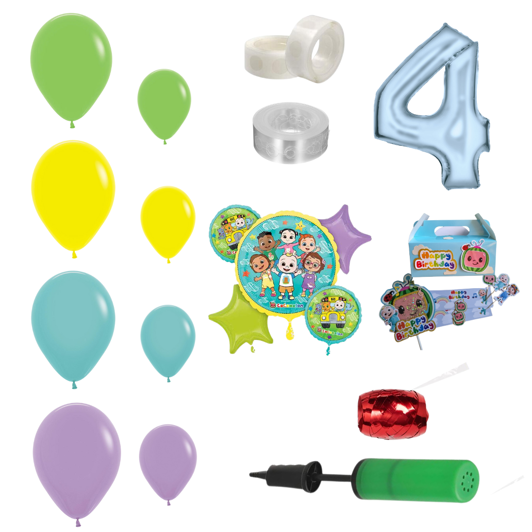 Cocomelon Themed Balloon Garland Kit Number 4 with Party Decor Blue