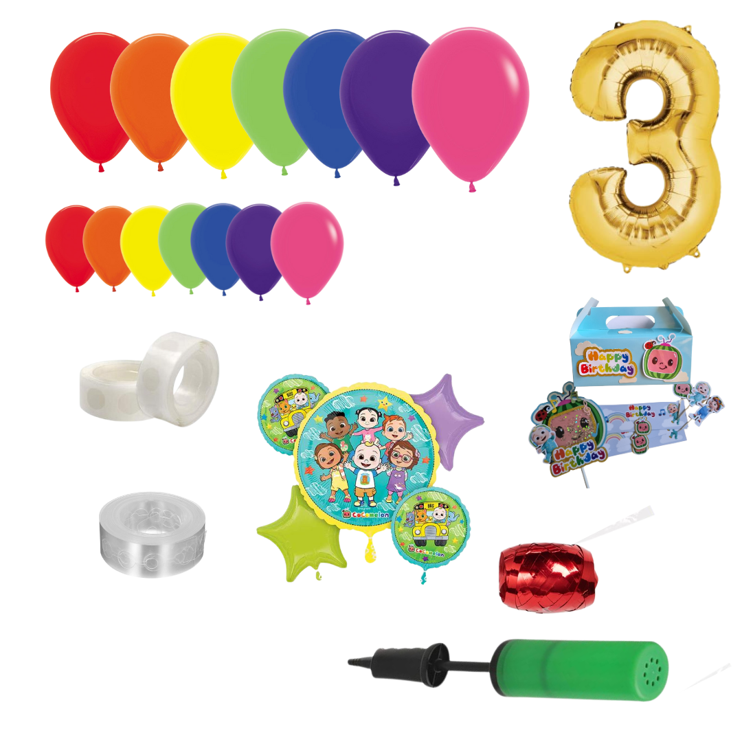 Cocomelon Themed Rainbow Balloon Garland Kit Number 3 with Party Decor Blue
