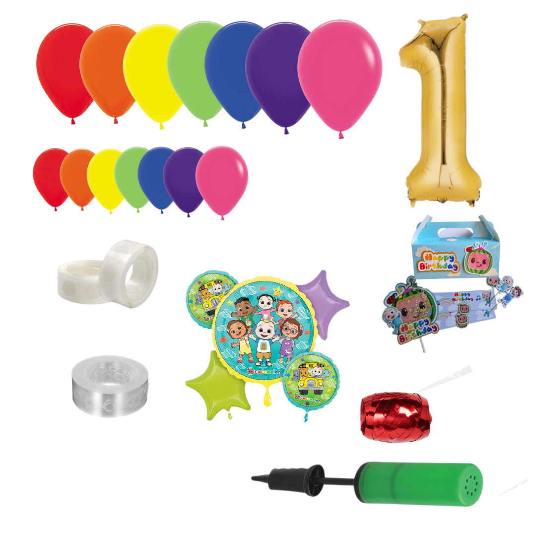 Cocomelon Themed Rainbow Balloon Garland Kit Number 1 with Party Decor Blue