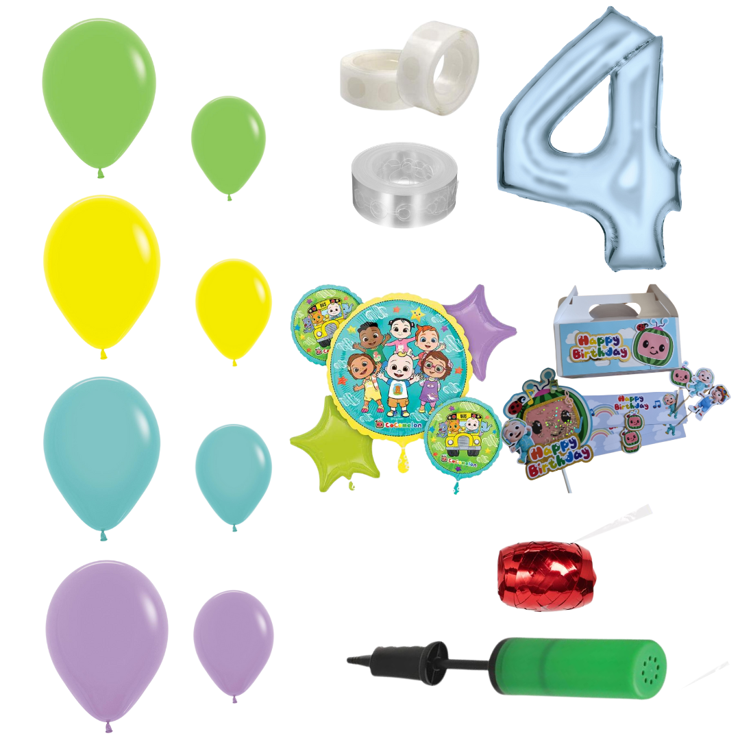 Cocomelon Themed Balloon Garland Kit Number 4 with Party Decor White