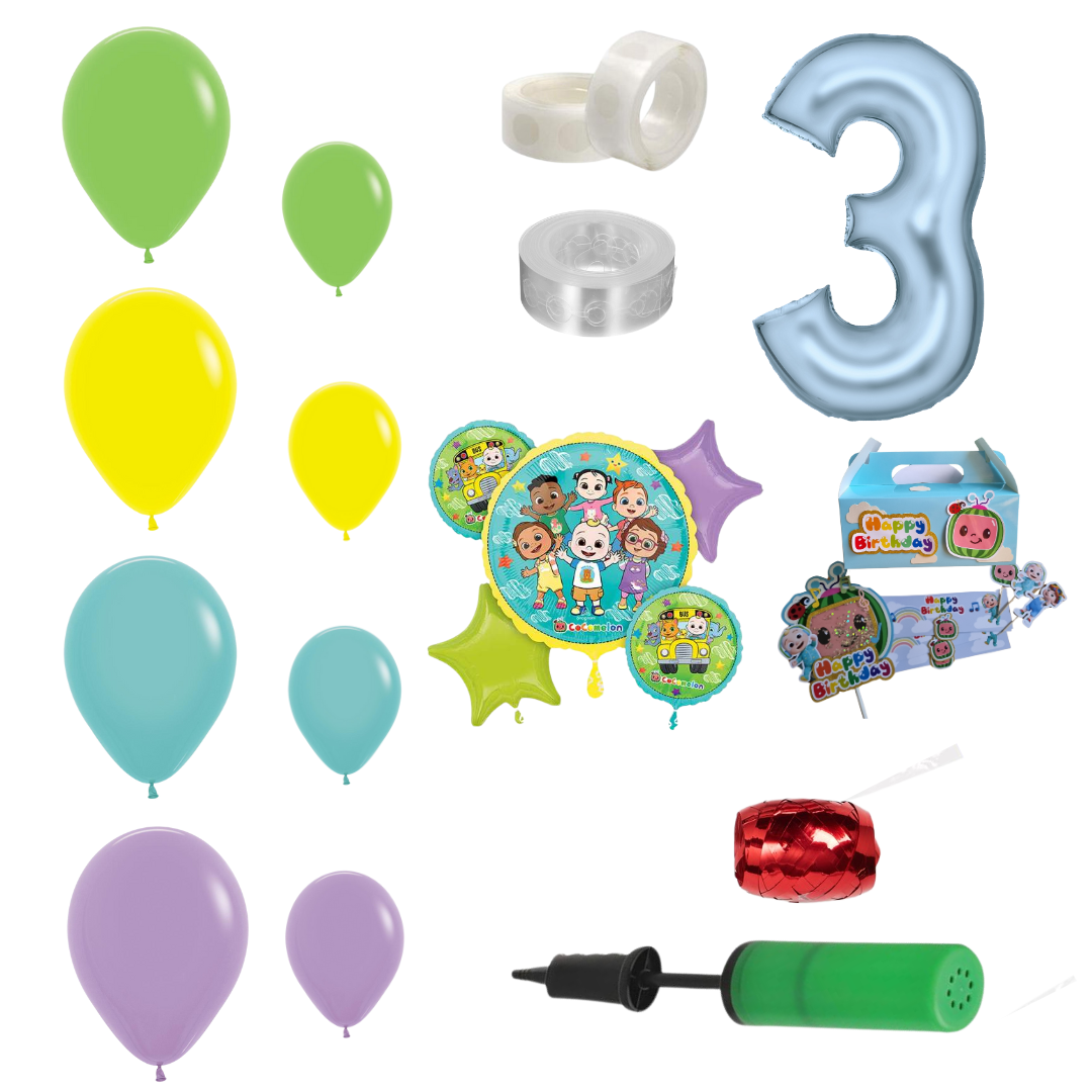 Cocomelon Themed Balloon Garland Kit Number 3 with Party Decor Blue