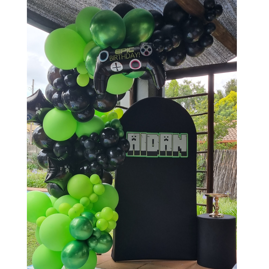 GAMER Playstation Xbox Chiara Backdrop with Organic Balloon Garland and Plinth