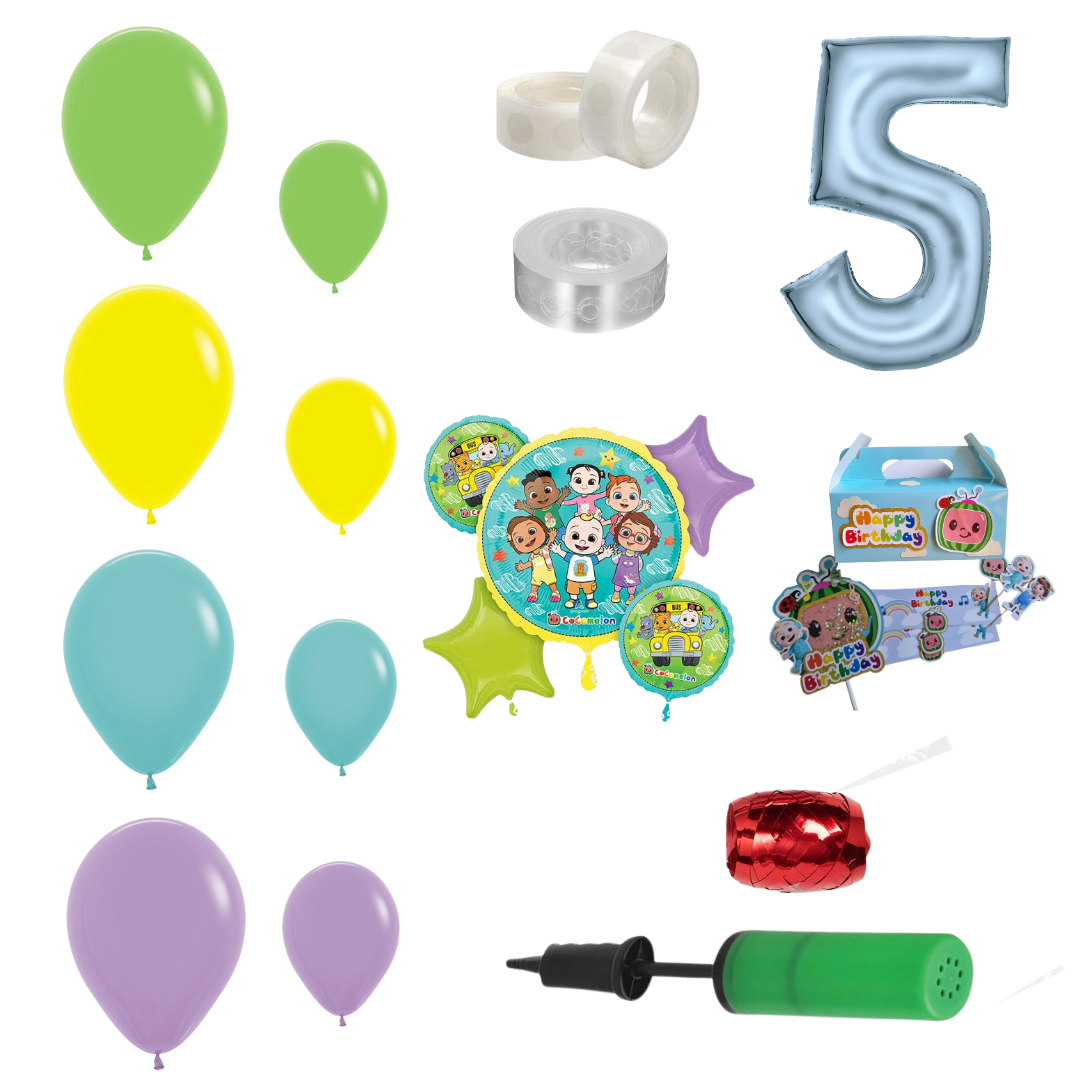 Cocomelon Themed Balloon Garland Kit Number 5 with Party Decor Blue