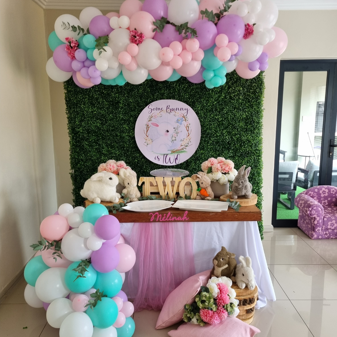 SOME BUNNY PARTY DECOR, personalized kiddies birthday party themed decor party customized full print 2x2m