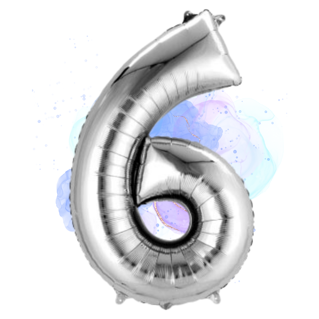 FOIL BALLOON LARGE SILVER SIX 6