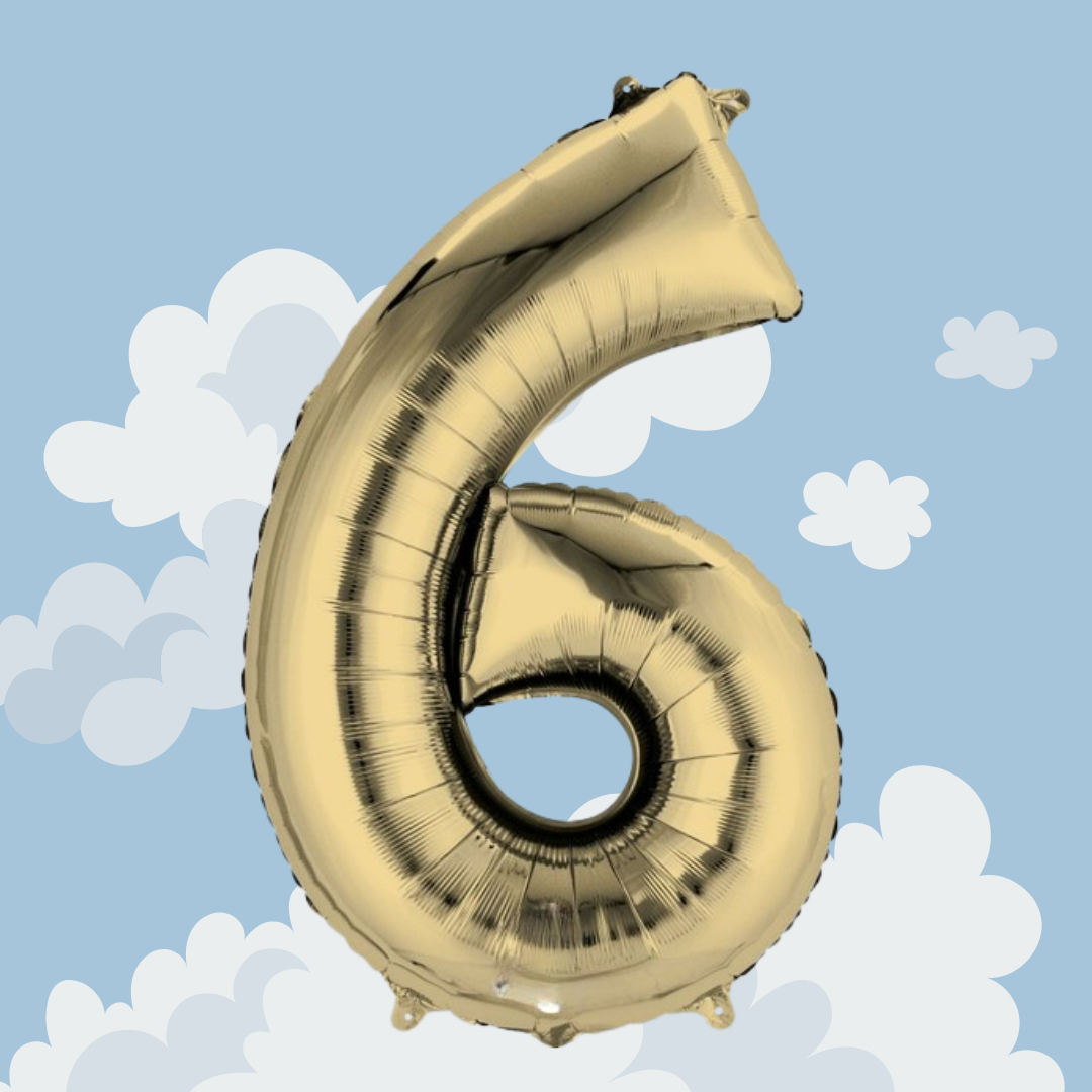 FOIL BALLOON LARGE WHITE GOLD SIX 6