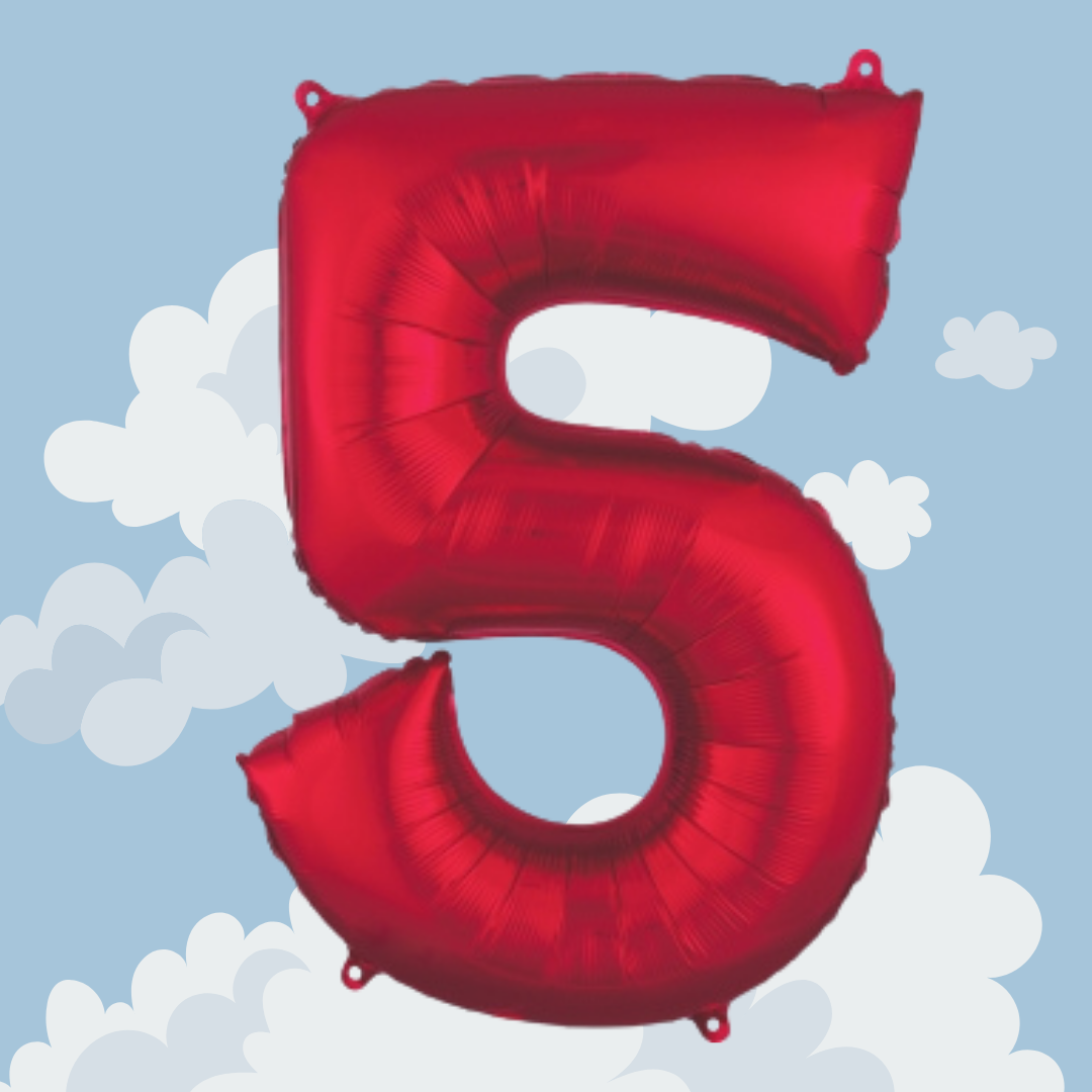 FOIL BALLOON LARGE RED FIVE 5