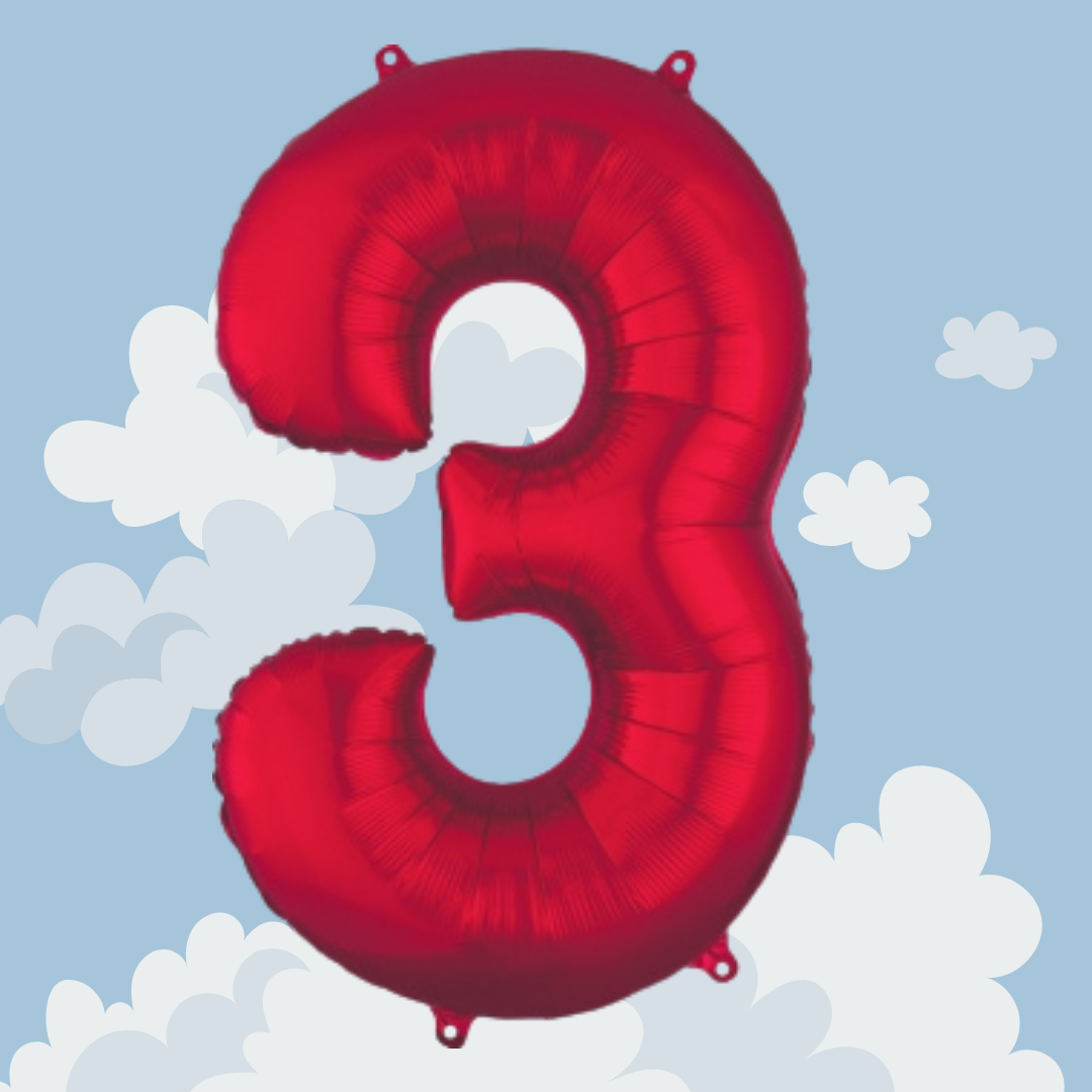 FOIL BALLOON LARGE RED THREE 3