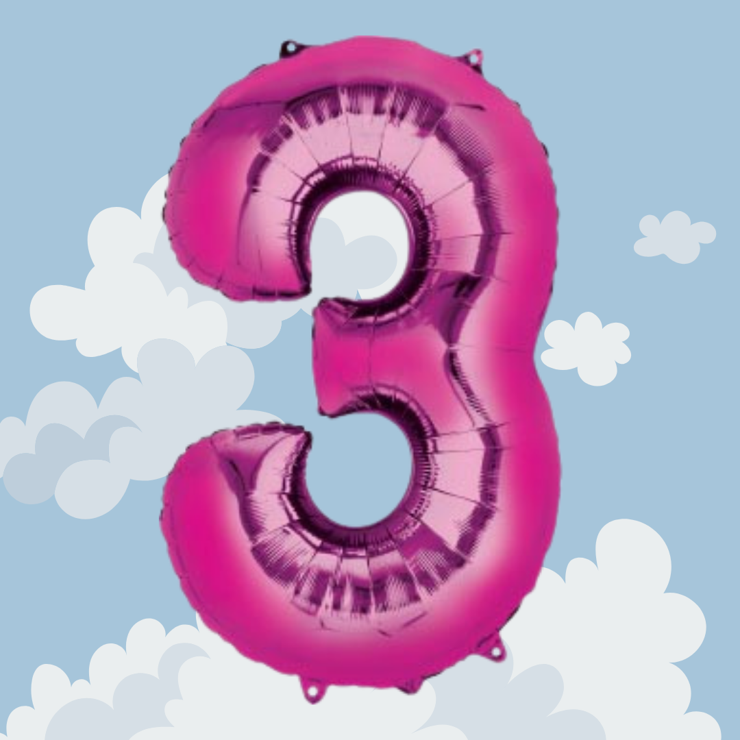 FOIL BALLOON LARGE CERISE PINK THREE 3