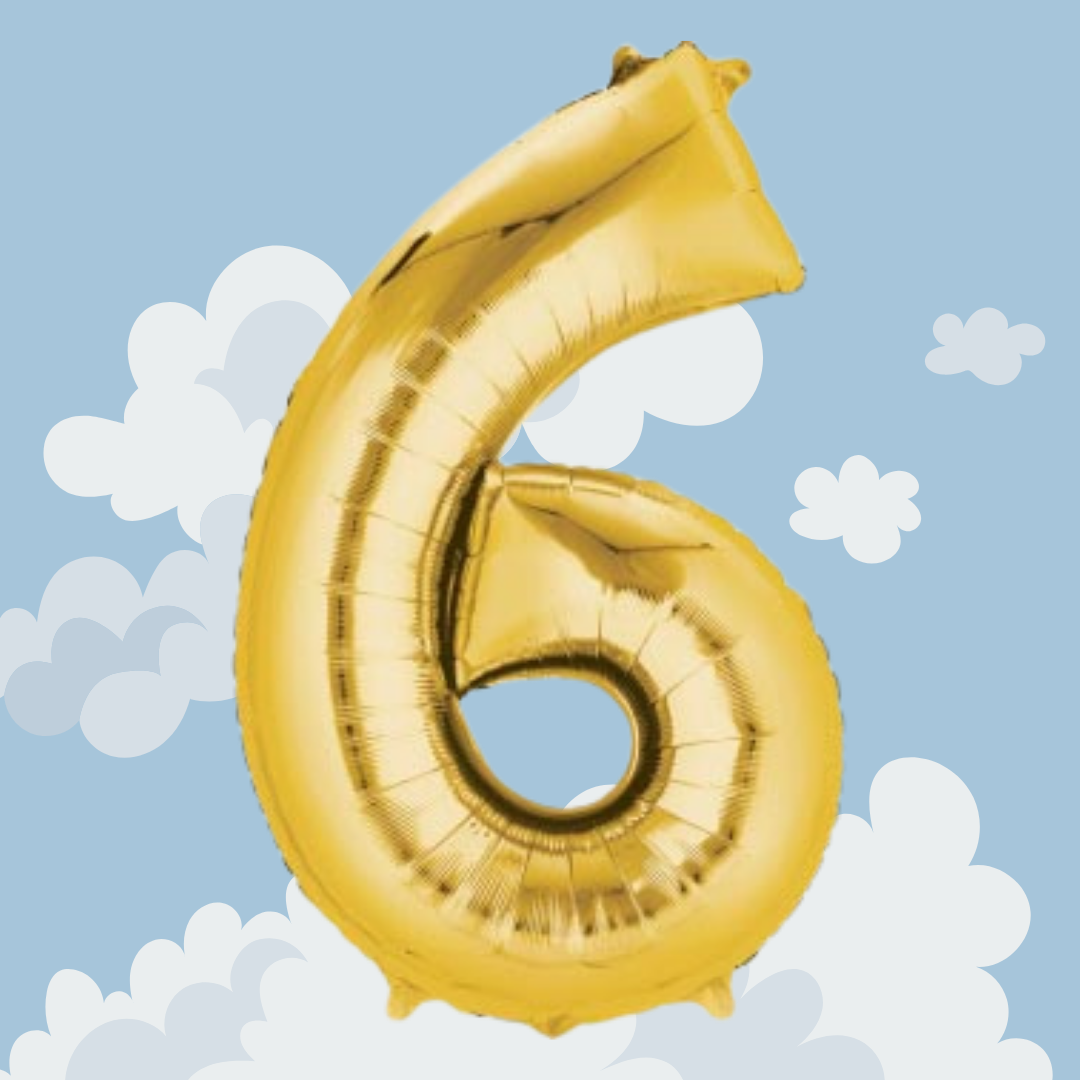 FOIL BALLOON LARGE YELLOW GOLD SIX 6