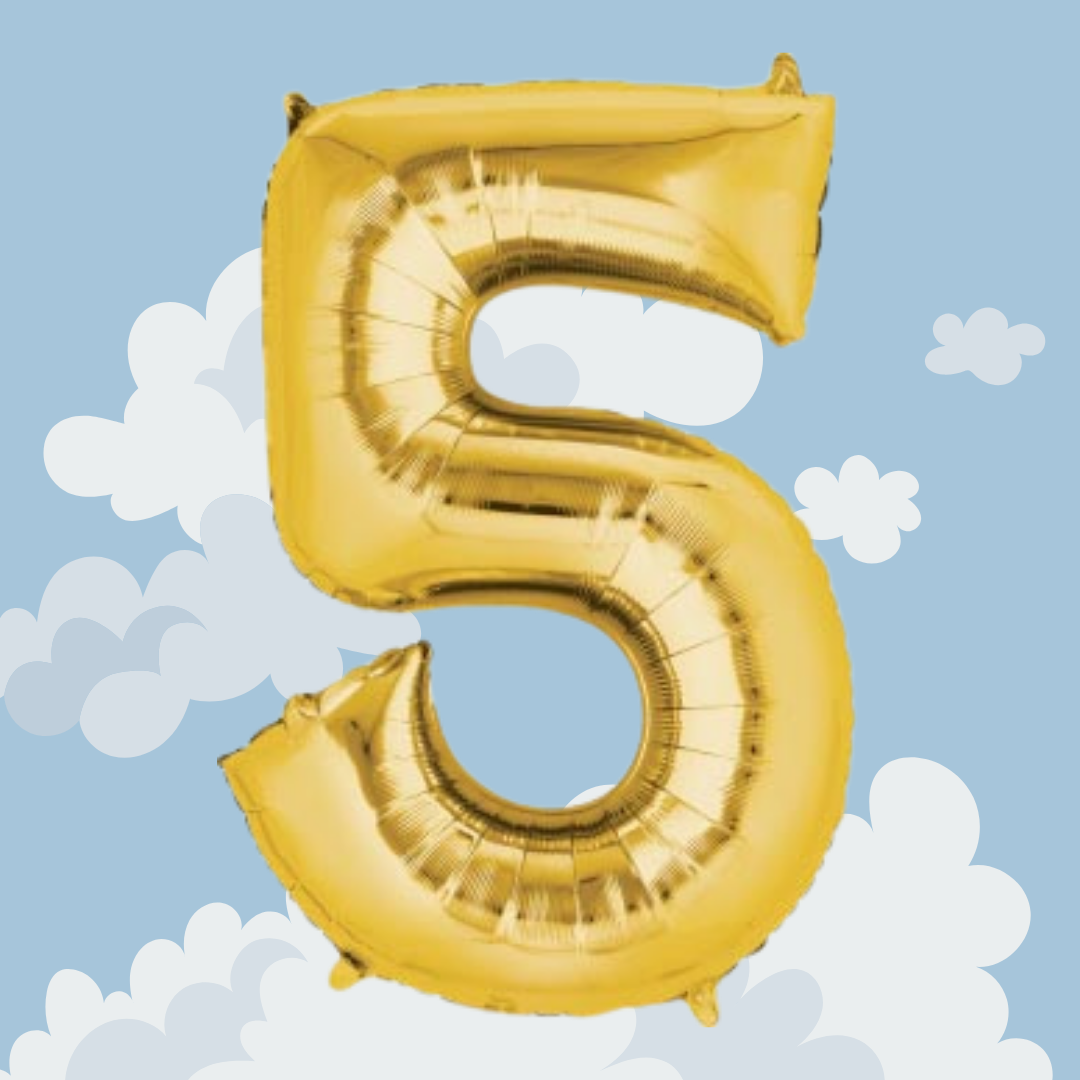 FOIL BALLOON LARGE YELLOW GOLD FIVE 5