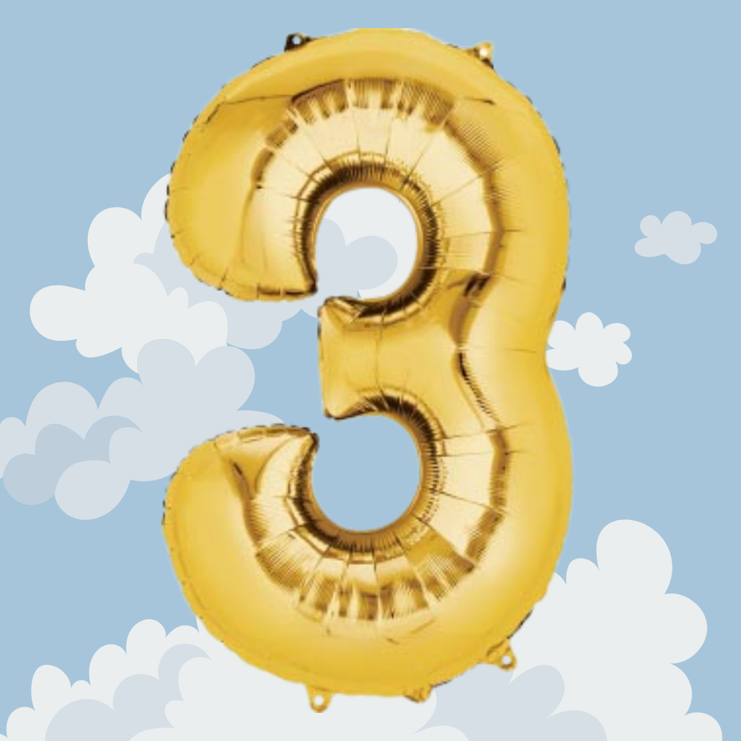 FOIL BALLOON LARGE YELLOW GOLD THREE 3