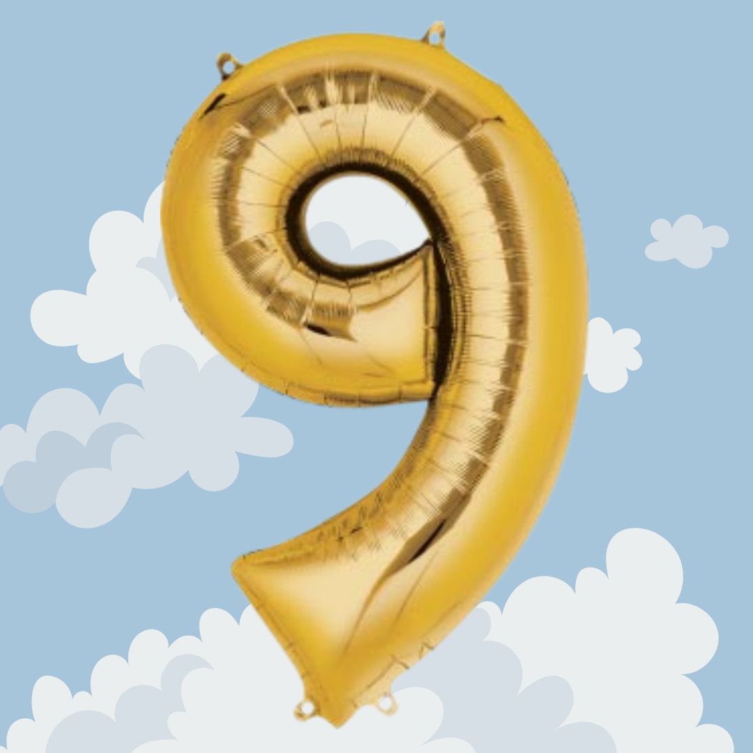 FOIL BALLOON LARGE YELLOW GOLD NINE 9