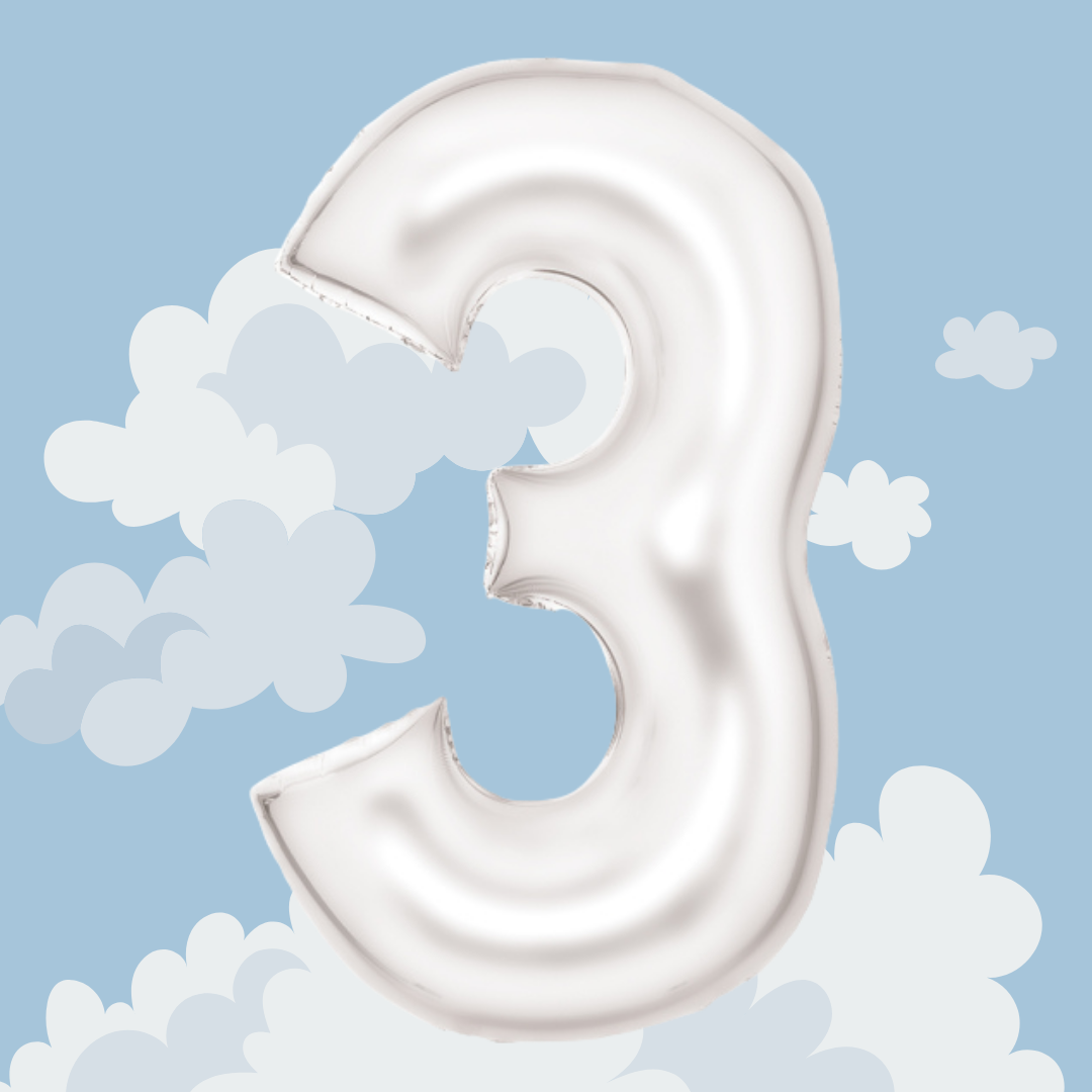 FOIL BALLOON LARGE SILK WHITE THREE 3